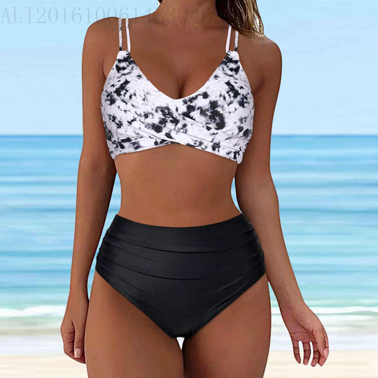Damen Trendiger Hochschnitt-Bikini mit Raffung R&B