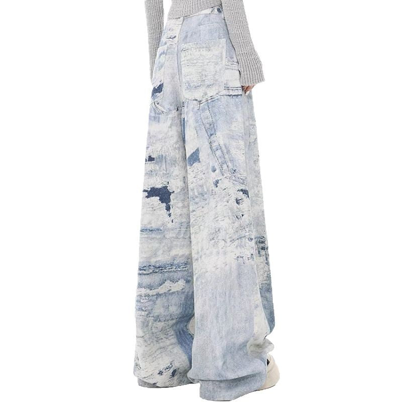 Damen Weite Jeanshose im kreativen Kunstdesign R&B