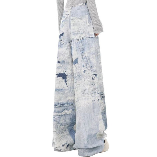 Damen Weite Jeanshose im kreativen Kunstdesign R&B