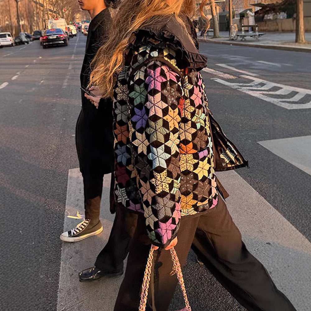 Damen gesteppte Freizeitjacke mit kreativen Hexagon-Design R&B