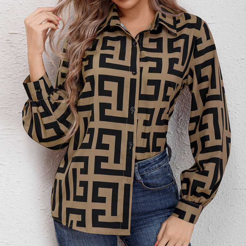 Damen Bluse mit floralen Muster und klassischem Kragen R&B