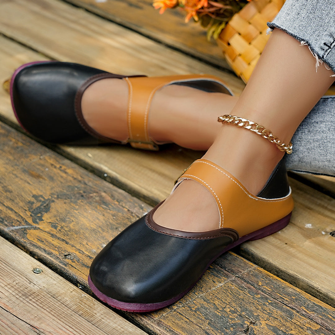 Damen bequeme Ballerinas mit verstellbarem Schnallenverschluss R&B