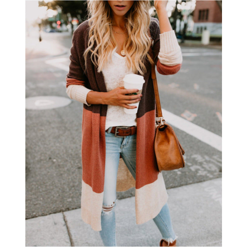 Damen lässiger Strickcardigan mit modernen Farbblockdetails und langen Ärmeln R&B