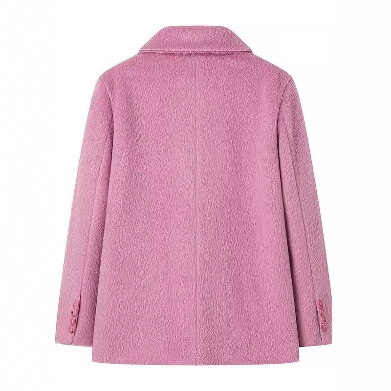 Damen elegante Blazerjacke mit weichem Fell und dekorativen Knopfdetails R&B