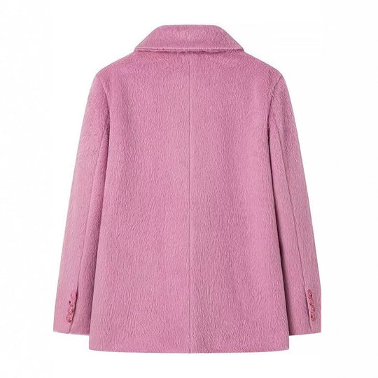 Damen elegante Blazerjacke mit weichem Fell und dekorativen Knopfdetails R&B