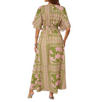 Damen Maxikleid im Boho-Stil mit tiefem V-Ausschnitt und seitlichem Schlitz R&B