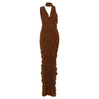 Damen Elegantes Maxikleid mit raffinierten Drapierungen und schickem Halter-Ausschnitt R&B