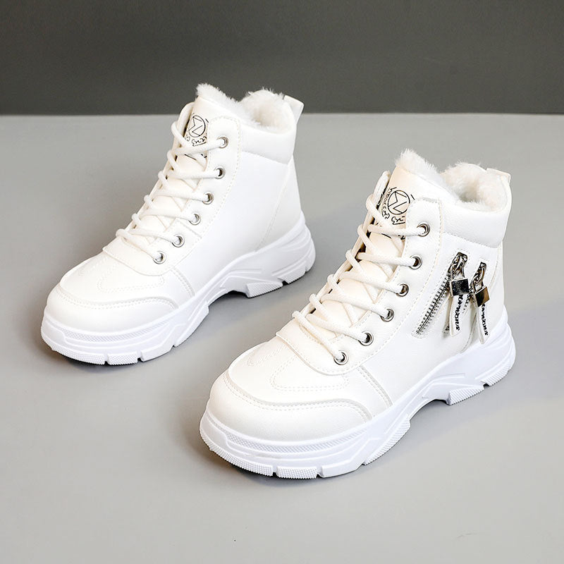 Damen High-Top Sneakers mit warmem Innenfutter und modischem Reißverschluss R&B