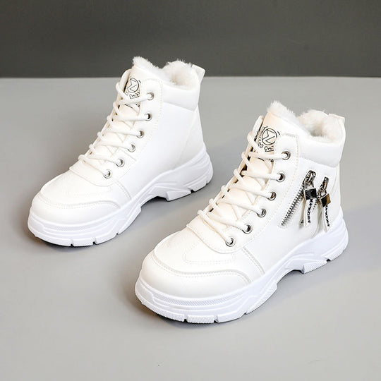 Damen High-Top Sneakers mit warmem Innenfutter und modischem Reißverschluss R&B