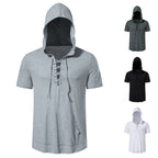 Herren Kurzarm-Hoodie mit lässigem Lacing-Design und praktischer Kängurutasche