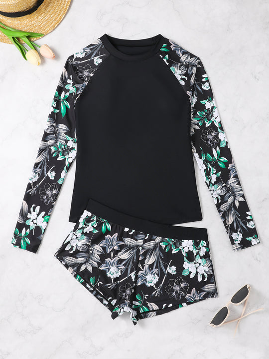 Damen Langarm Rashguard mit floralem Muster R&B