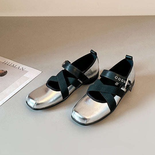 Damen Komfortable Ballerinas mit elastischen Kreuzriemen R&B