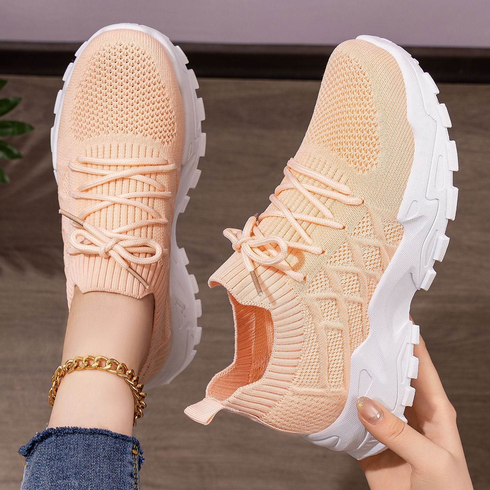 Damen Sportliche und atmungsaktive Laufschuhe mit elastischem Schaft R&B