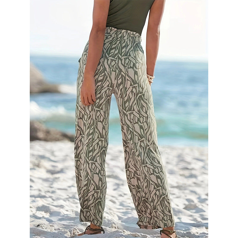 Damen lässige Palazzo-Hose mit floralem Muster und hohem Bund R&B