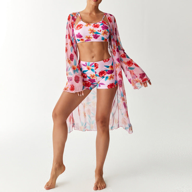 Damen Strandüberwurf mit floralem Design und hohem Schnitt R&B