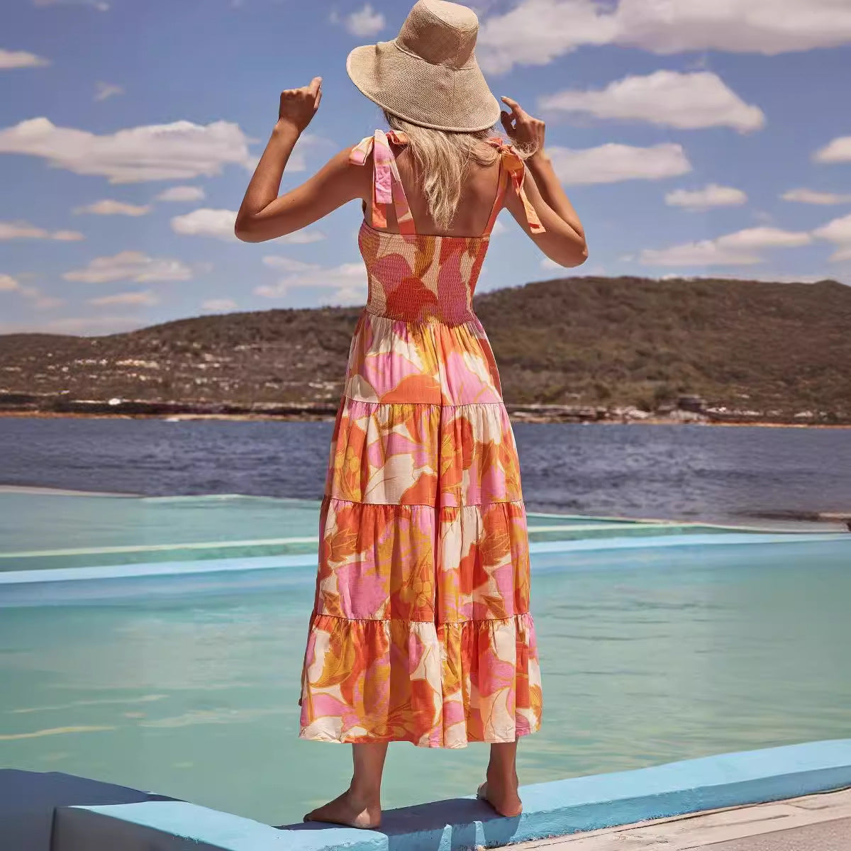 Damen Maxikleid mit Trägern und Rüschendetails R&B