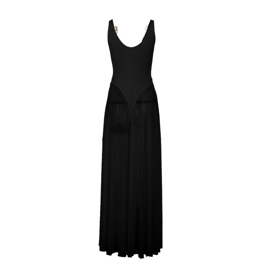 Damen Stilvolles Maxikleid mit transparentem Rock und elegantem V-Ausschnitt R&B
