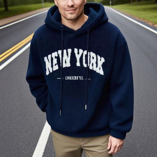Herren nan kuscheliger Fleece-Hoodie mit Relief-Logo, Kordelzug und Kängurutasche R&B
