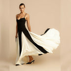 Damen Elegantes Maxikleid mit kontrastrierenden Stoffbahnen und schmalen Trägern R&B