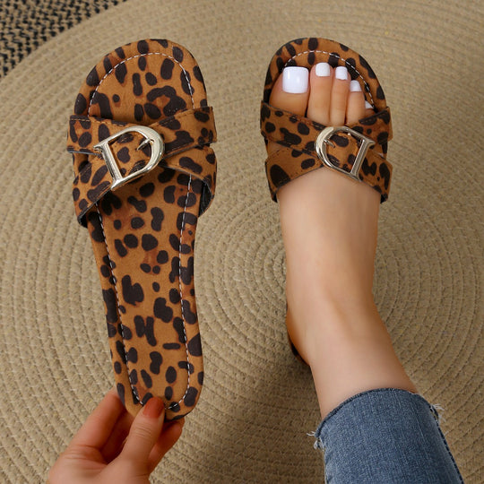 Damen Zehentrenner-Sandalen mit modischem Zebramuster und schickem Schnallen-Detail R&B