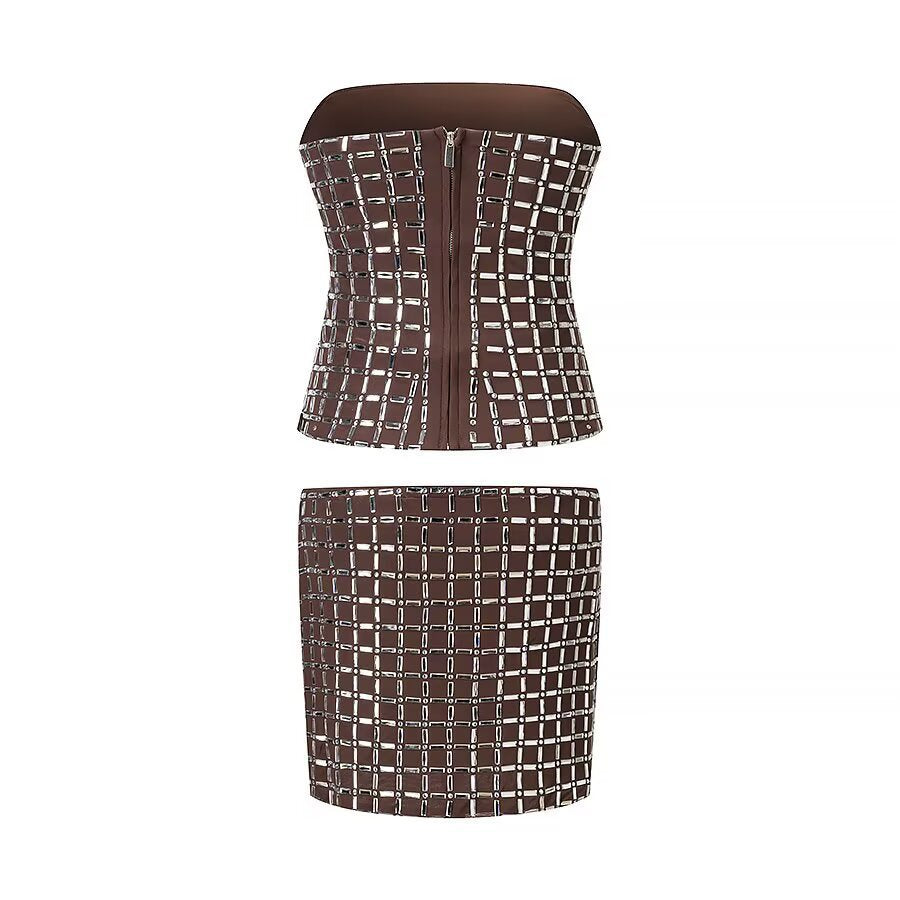 Damen Oberteil und Rock Set mit modernem Gitterdesign R&B