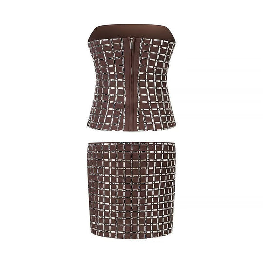 Damen Oberteil und Rock Set mit modernem Gitterdesign R&B