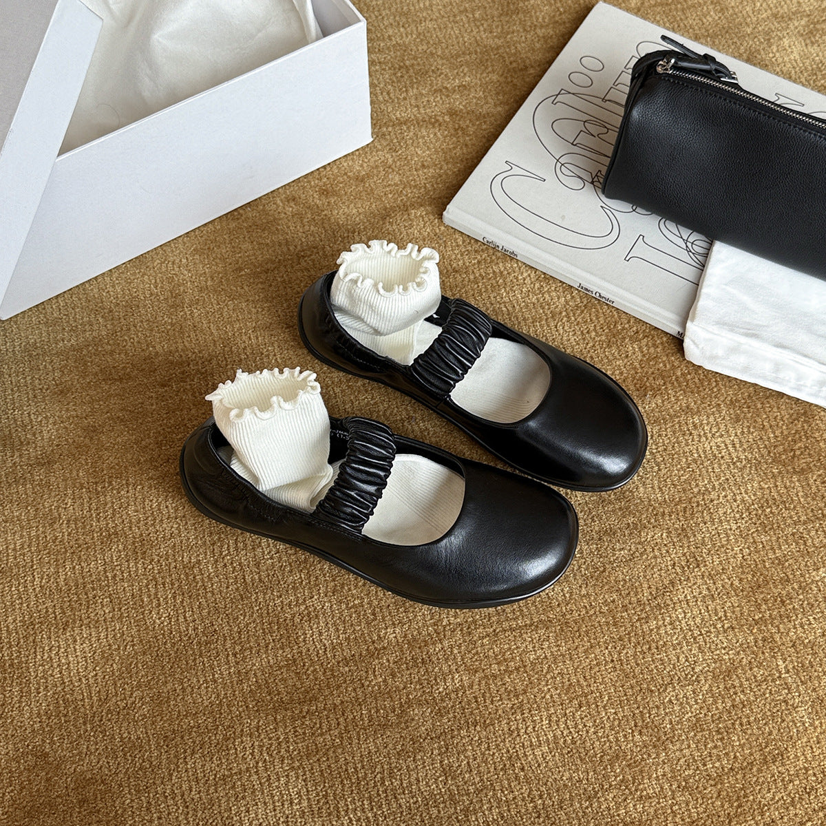 Damen Ballerinas mit elastischem Riemchen und hochwertiger Leder-Oberfläche R&B