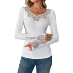 Damen Elegantes Shirt mit floralen Spitzenapplikationen und funkelnden Details R&B