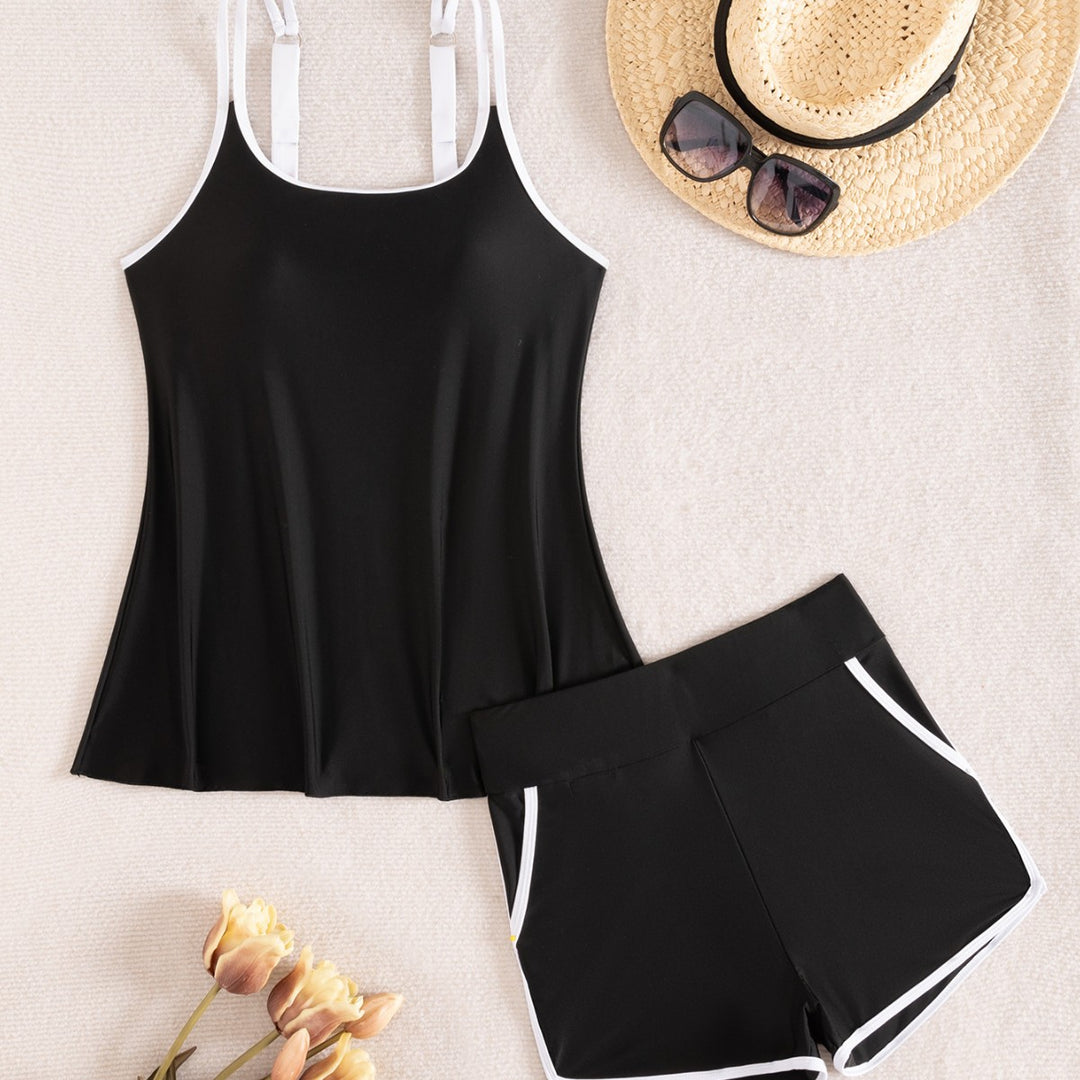 Damen Sportliches Tankini-Set mit weichen Trägern und modischen Shorts R&B