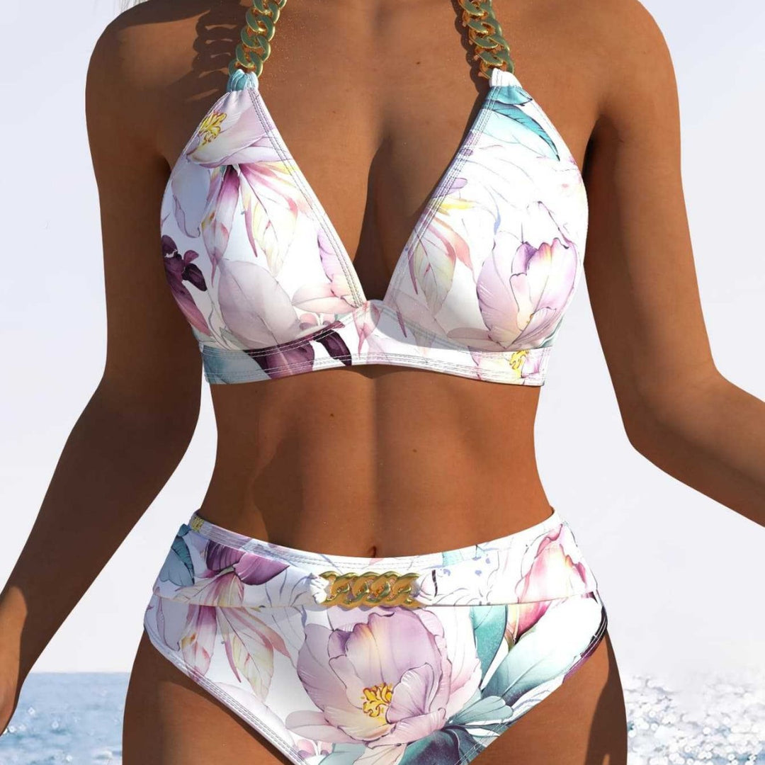 Damen Bikini-Set mit hohem Taillenschnitt und elegantem Blumendruck R&B