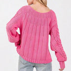 Damen Grobstrickpullover mit voluminösen Ärmeln und feinem Lochmuster R&B