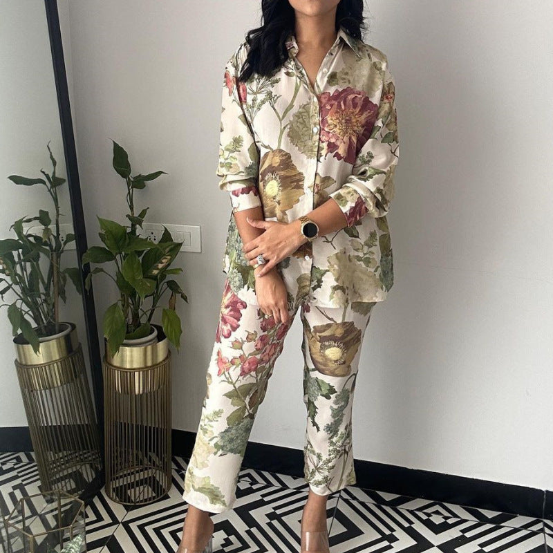 Damen Blumendesign Pyjama-Anzug R&B