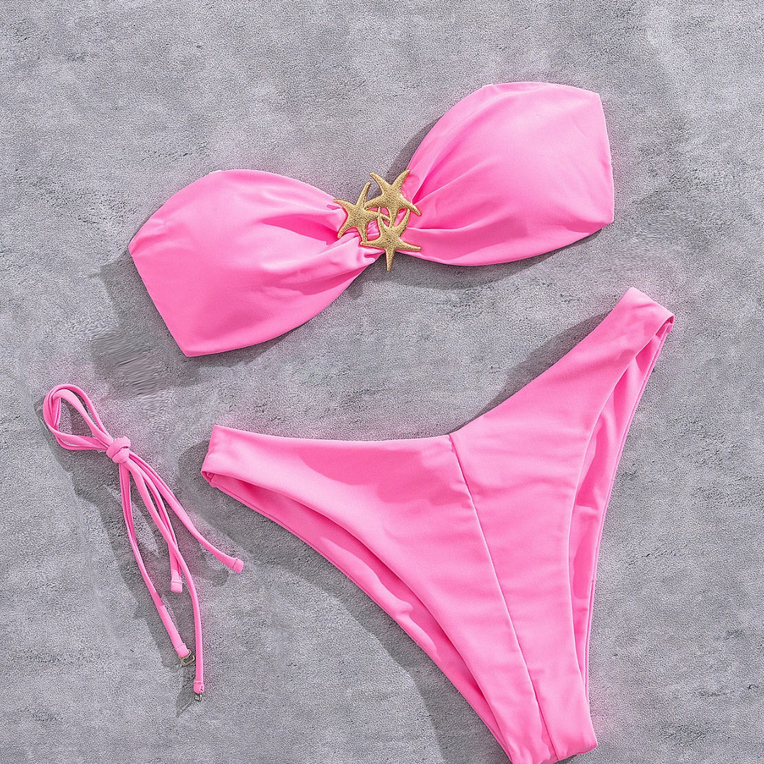 Damen Bandeau-Bikini mit goldfarbenem Sternenmotiv R&B