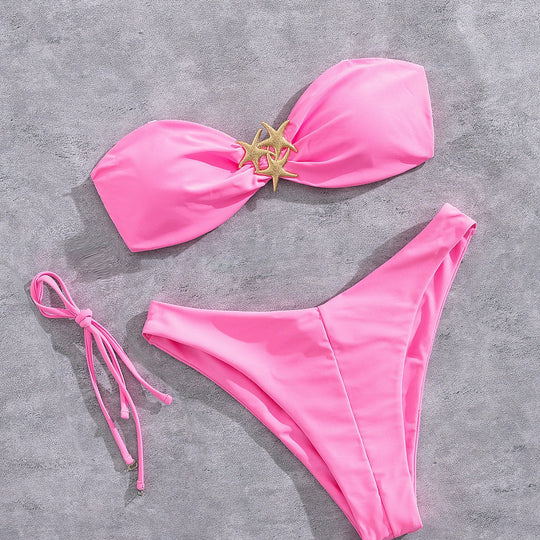 Damen Bandeau-Bikini mit goldfarbenem Sternenmotiv R&B