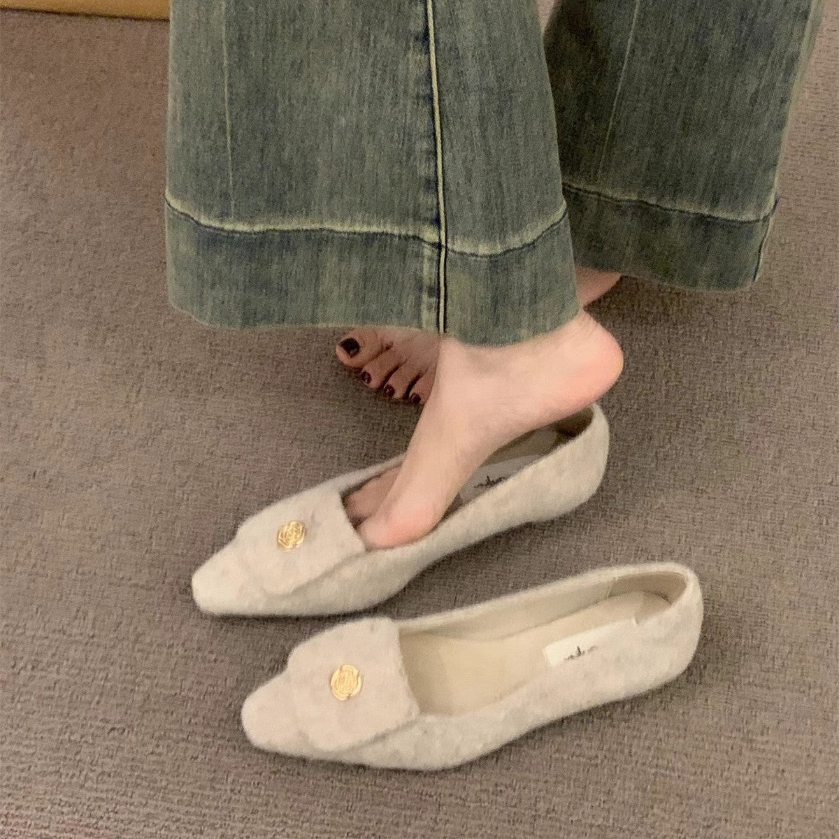 Damen elegante Ballerinas aus Filz mit dekorativem Riemchen R&B