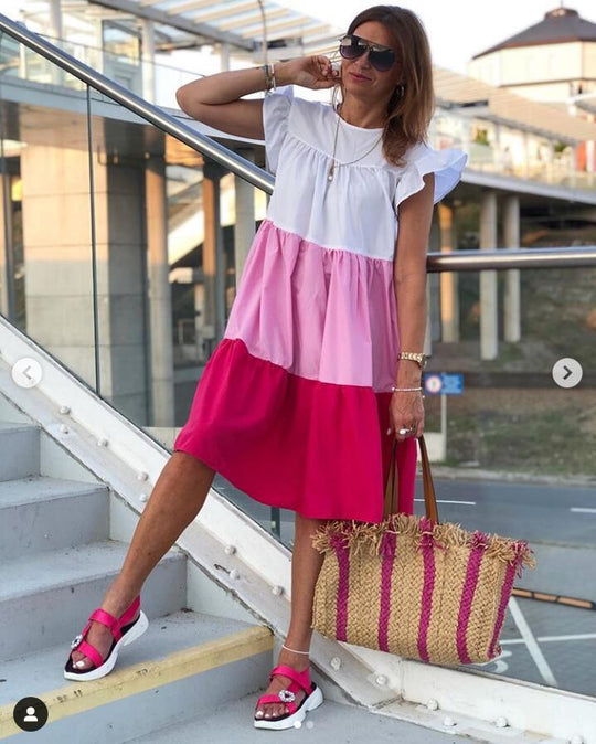Damen lässiges Sommerkleid mit modischem Volantdesign und luftigem Schnitt R&B