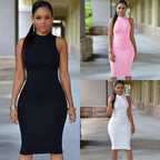Damen figurbetontes Midi-Kleid mit hohem Kragen R&B