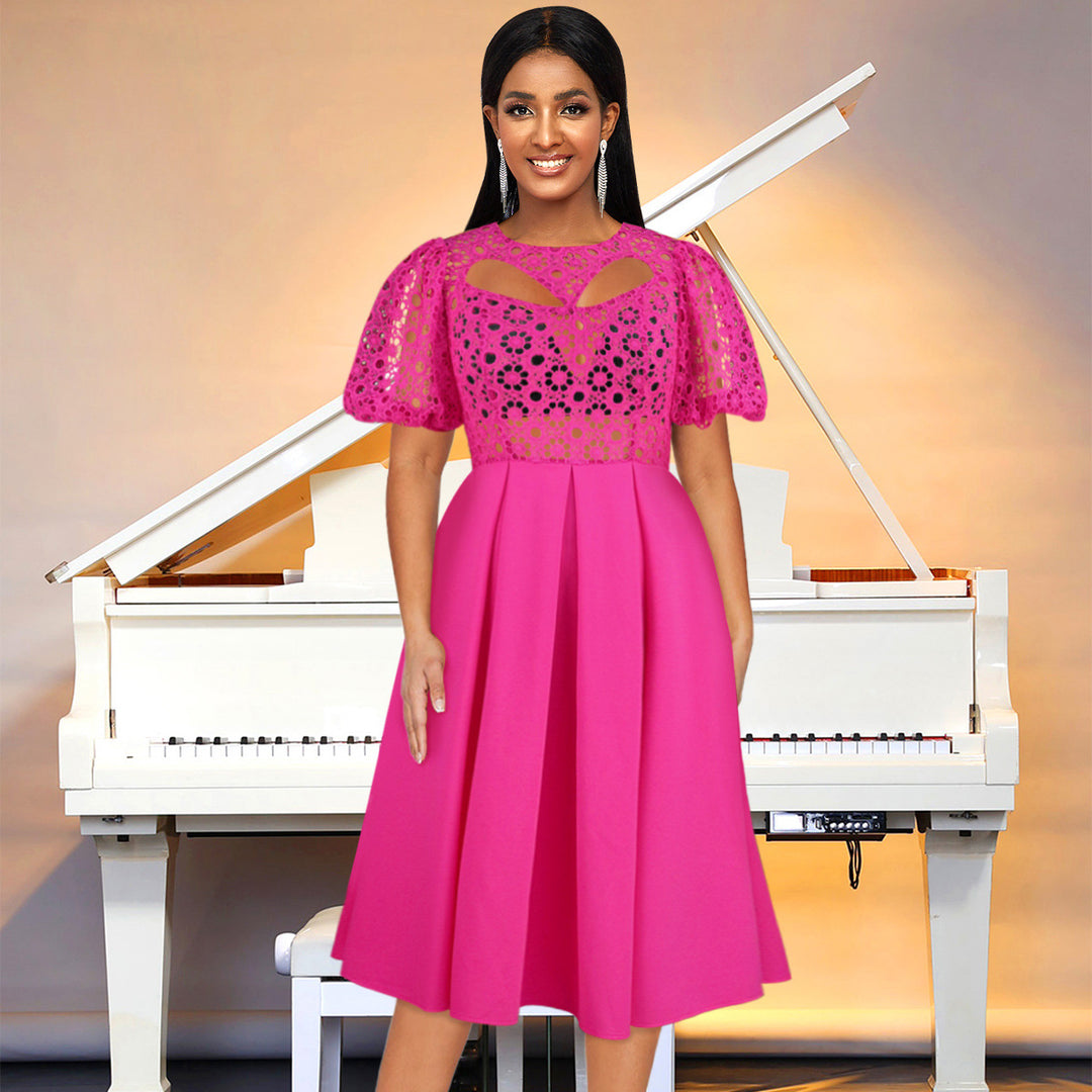 Damen Elegantes A-Linien Kleid mit Cut-Out-Details und Puffärmeln R&B