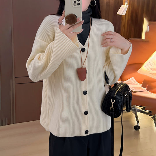 Damen Grob gestrickter Cardigan mit überschnittenen Schultern und Knopfverschluss R&B