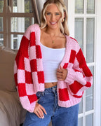 Damen Grobstrickjacke im modernen Karomuster R&B