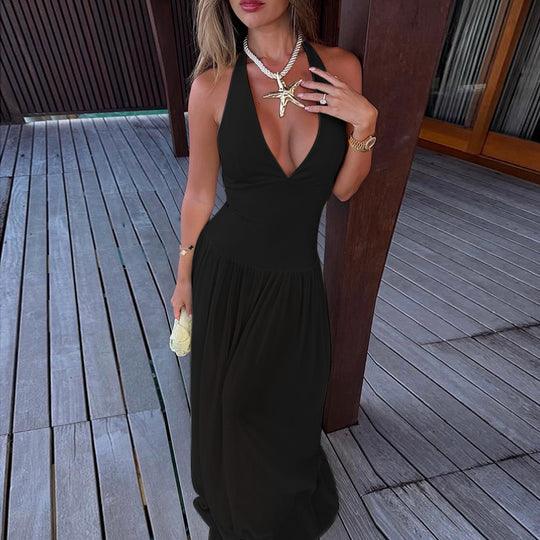 Damen Maxikleid mit tieferem V-Ausschnitt und zarten Transparenzelementen R&B