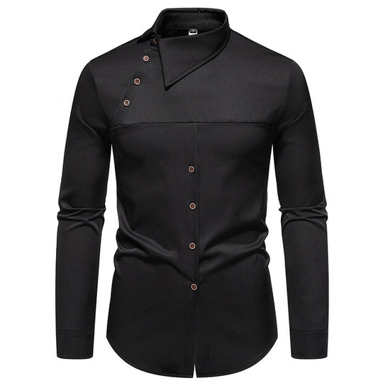 Herren Modisches Langarm-Hemd mit asymmetrischem Kragen und eleganten Knopfdetails R&B