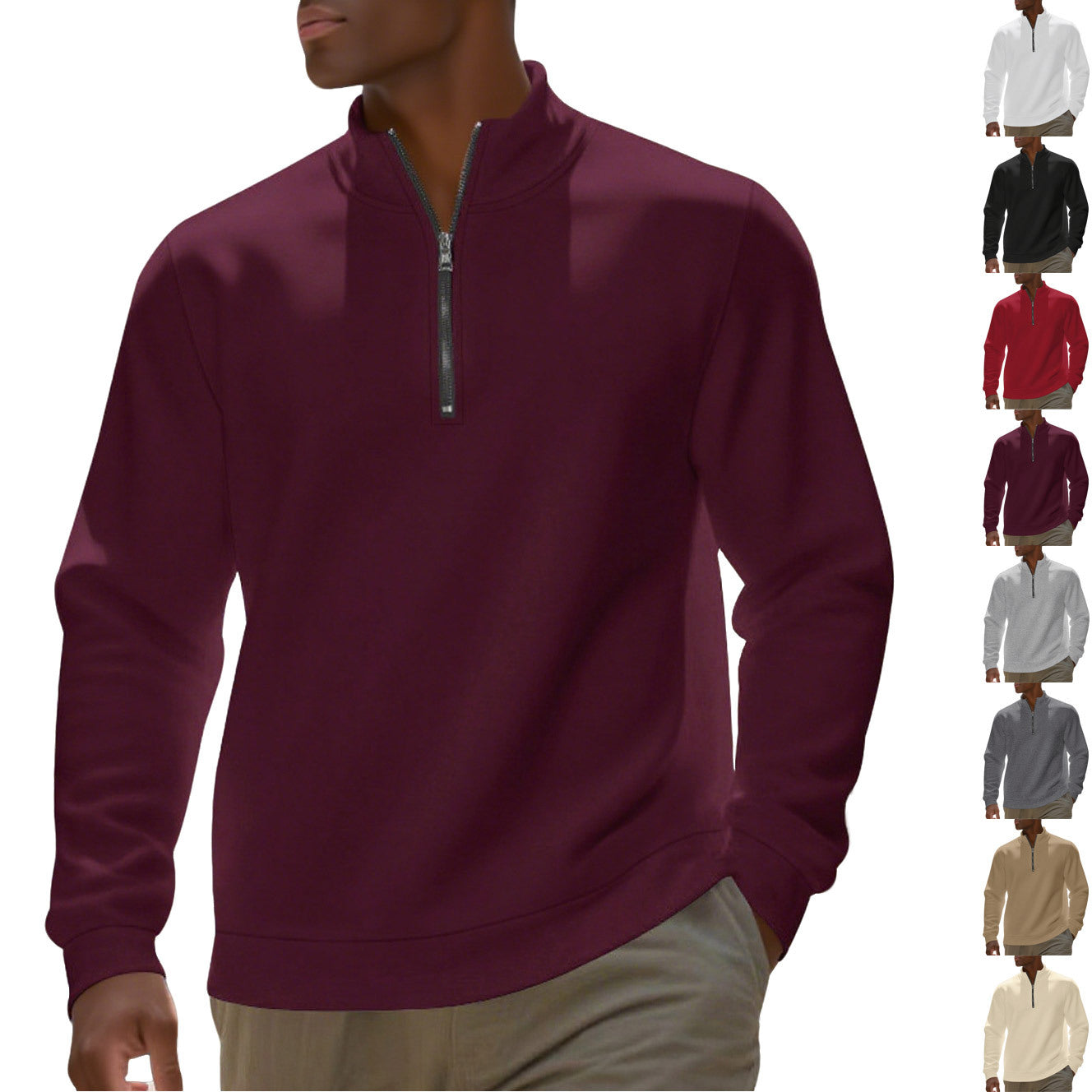 Herren nan Halbzip-Sweatshirt aus Baumwollmix mit Stehkragen, weichem Innenfutter und Rippbündchen R&B