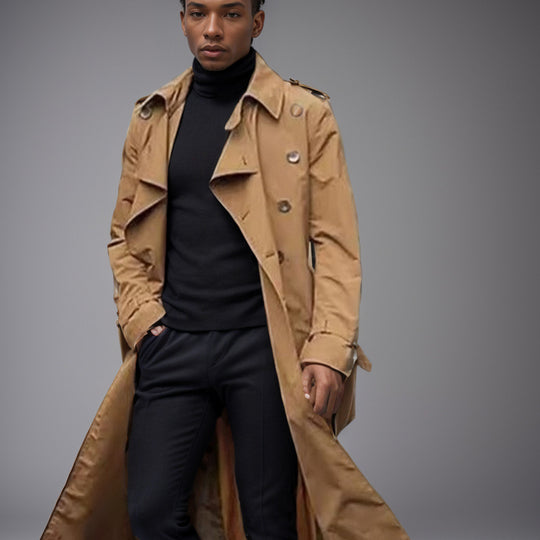 Herren eleganter Trenchcoat mit doppelter Knopfleiste und modernem Schnitt R&B