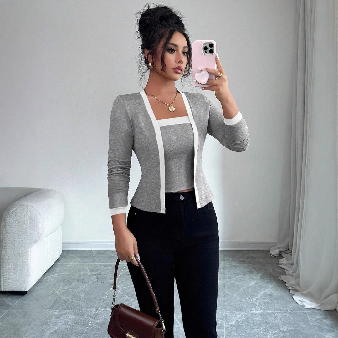 Damen nan tailliertes Jäckchen mit integriertem Bustier-Einsatz und Kontrastbesatz R&B