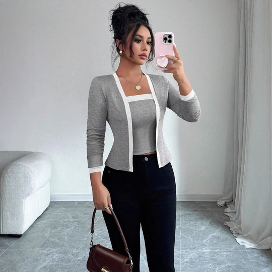 Damen nan tailliertes Jäckchen mit integriertem Bustier-Einsatz und Kontrastbesatz R&B