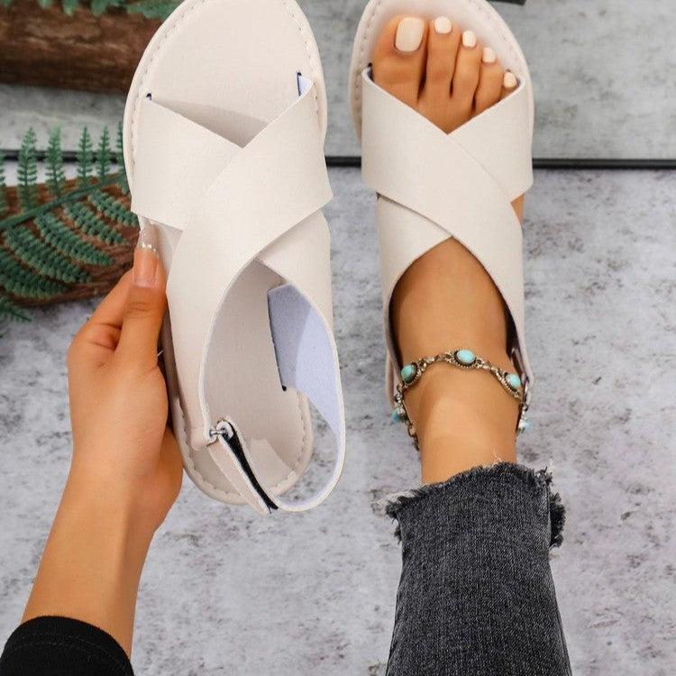 Damen komfortable Schnürsandalen mit überkreuzten Riemen und flexiblem Fußbett R&B