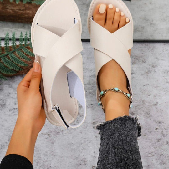 Damen komfortable Schnürsandalen mit überkreuzten Riemen und flexiblem Fußbett R&B