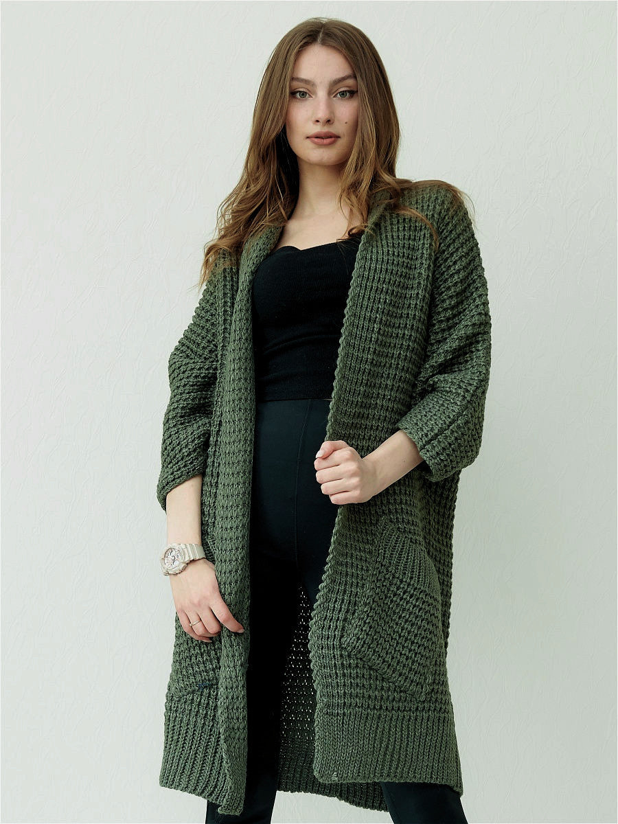 Damen kuscheliger Strickmantel mit großen Taschen und lässigem Schnitt R&B