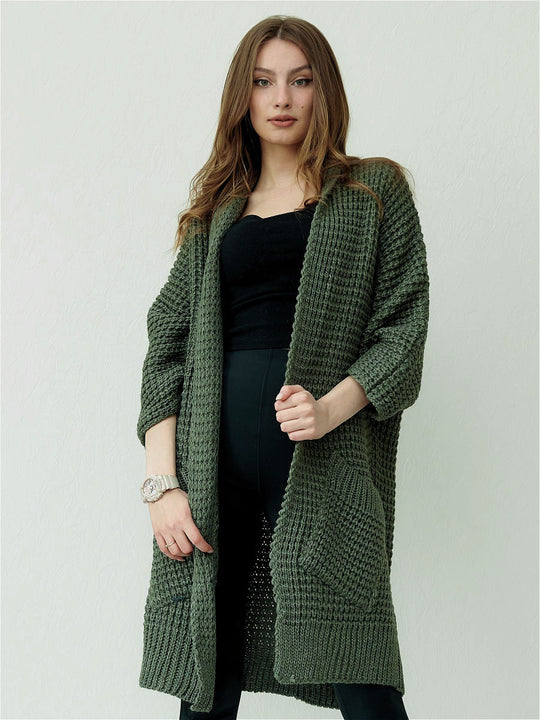 Damen kuscheliger Strickmantel mit großen Taschen und lässigem Schnitt R&B